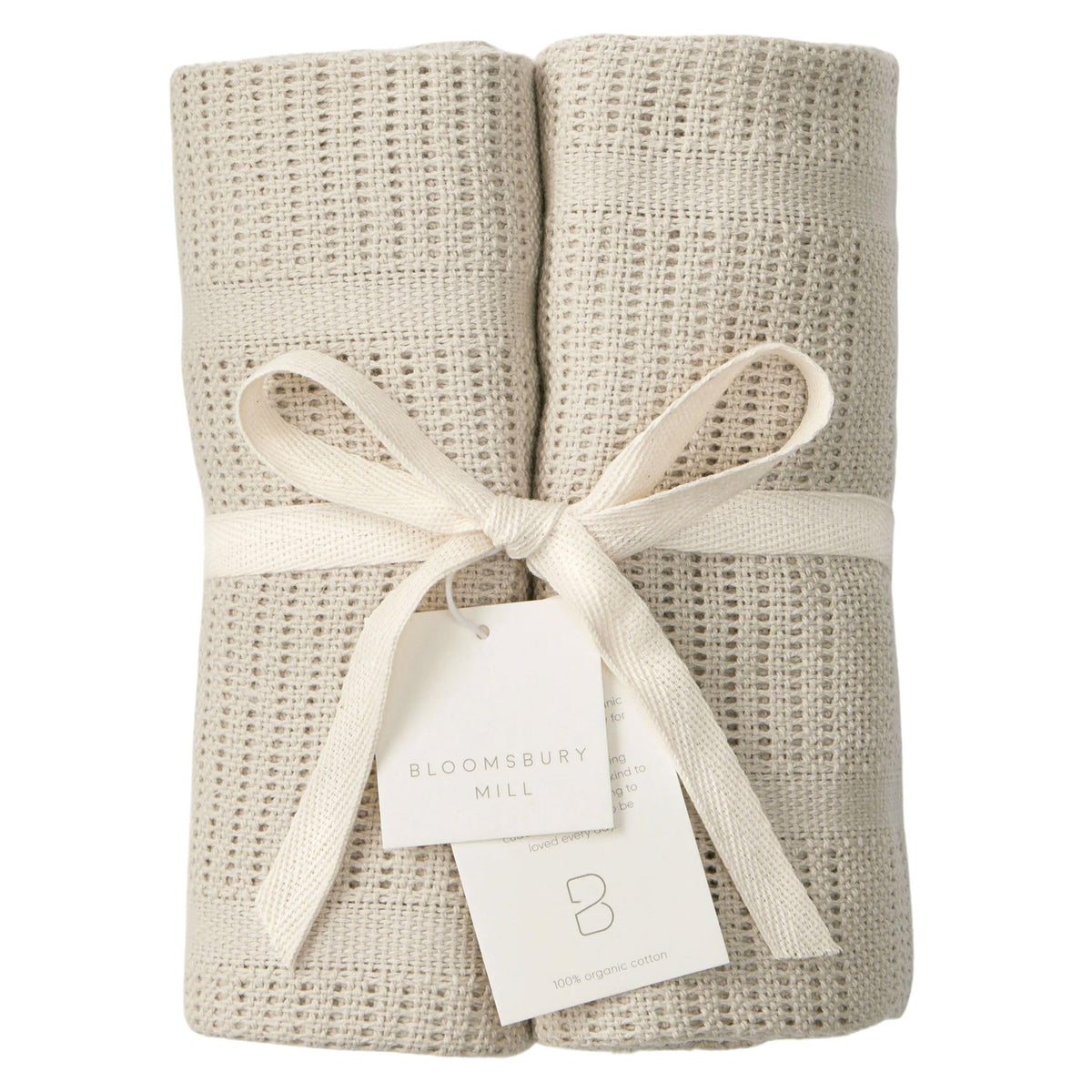 Bloomsbury Mill - Cellular Blankets Baby - 100% Organic Cotton - 2 Pack - Oat - Beige - Newborn Essentials - Soft Breathable Baby Blankets for Pram, Cot, Moses Basket - 75x95cm