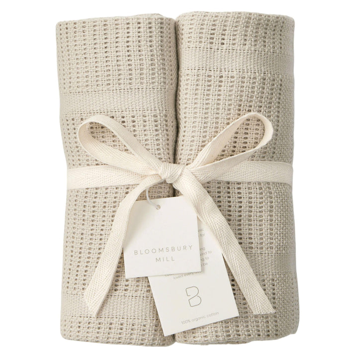 Bloomsbury Mill - Cellular Blankets Baby - 100% Organic Cotton - 2 Pack - Oat - Beige - Newborn Essentials - Soft Breathable Baby Blankets for Pram, Cot, Moses Basket - 75x95cm