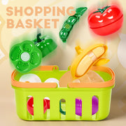 Cutting Play Food Toys, 25 Pieces Pretend Play Kitchen Accessories, Fake Fruits/Vegetables Set with Shopping Storage Basket, Birthday Gift, Educational Toy for Toddler Children
