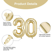 OFFCUP Gold Number 30 Balloons, 40 Inch Large Foil Number 3 & 0 Balloons | Self Inflating 30th Birthday Balloon for 30 Year Boys Girls Men Women Anniversary Birthday Party Decorations Supplies