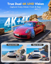 Terunsoul 4K+4K Dash Cam, Free 128GB Card, 5.8GHz WiFi6 - up to 20MB/s | AProX HD Night Vision Dash Cam Front and Rear, App, GPS, G-Sensor, 24H Parking Mode, Support 512GB Max, Premium Dark Gray