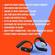 JBL Endurance Peak 4 - Wireless Noise Cancelling Sport Earbuds (Black/Grey) | Adaptive Noise Cancelling, IP68 water & dust proof, Secure fit with TwistLock™ design, Up to 48Hrs (12Hrs Buds + 36Hrs Case)