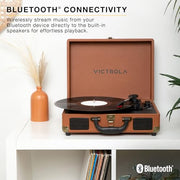 Victrola Journey II - Bluetooth Suitcase Record Player - Pink | Built-in stereo speakers, 3-speed turntable plays 7", 10" and 12" records, Bluetooth in and out, headphone jack