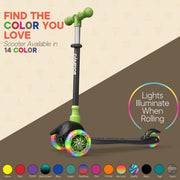 Black & Green Mini 3 Wheel Scooter for Kids – Lean-to-Steer with LED Light-Up Wheels, Adjustable Handlebar, Wide Anti-Slip Deck, Smooth PU Wheels, Rear Foot Brake – Toddler Scooter for Ages 2+