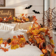 CQURE 2 Pack Artificial Autumn Fall Maple Leaf Garland, 5.9Ft/Piece Fall Leaves Hanging Vine Artificial Autumn Foliage Garland Thanksgiving Decor for Home Wedding Fireplace Party Christmas