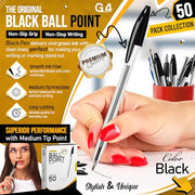 G4GADGET Pack of 50 Black Pens - Medium Tip Fluent Smooth Writing Black Biro Ballpoint Pens