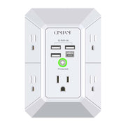 Wall Charger, Surge Protector, QINLIANF 5 Outlet Extender with 4 USB Ports | 1680 Joules, 3-Sided Power Strip, Multi Plug Wall Outlet Adapter Spaced for Home Travel Office, White