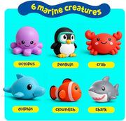 Tubby Tots Mold-Free Design Bath Toys for Kids - Baby Toys for Toddlers | 6 Sea Animals Bathtub Toys 2-4, 3-5 Years - Baby Beach Floating Tub Toy for Babies 6-12 Months - Water Table Toys