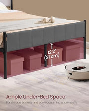 VASAGLE Single Bed Frame, with Upholstered Headboard, 90 x 190 cm | Metal Bed Frame, 250 kg Weight Capacity, Easy Assembly, Slate Grey, DUPON Collection RMB971G02