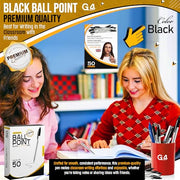 G4GADGET Pack of 50 Black Pens - Medium Tip Fluent Smooth Writing Black Biro Ballpoint Pens