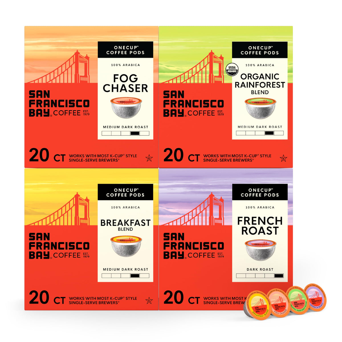 San Francisco Bay Variety Pack Original K-Cup Compatible Coffee Pods, 80 ct | Commercially compostable single-serve pods, Variety pack offers variety of smooth cups in any K-Cup brewer