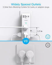 Surge Protector Outlet Extender with Rotating Plug, Multi Plug Wall Outlet | 6 AC Outlet Splitter 4 USB Ports (2 USB C),1800J USB Wall Charger, Plug Adapter Power Strip for Home Office Dorm Room Travel