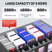 ZLCA Trading Card Storage Box 5-Row with Handle, MTG Storage Box | Holds 3900+ Cards with Commander Display, Top Loaders Organizer Case for TCG PTCG Sport Card(Black)