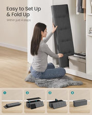 SONGMICS Ottoman Storage Box, Foldable Tufted Bench, 131L | 110 x 38 x 38 cm, Removable Divider, Foot Rest for Entryway Living Room, Grey and Black, Minota Collection, LSF80GYZ