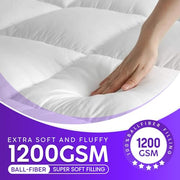 Linens World Mattress Topper 4FT Small Double Bed 10cm Thick (122x190cm) | Quilted Super Soft Microfiber Topper 1200GSM Hollow Fibre Fill, Washable with Strong Elastic Corner Straps for Extra Comfort