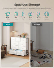 SONGMICS Chest of Drawers, 9 Drawers, Steel Storage Unit, Modern Basic | for Bedroom, Closet, Hallway, Living Room, Cloud White and Snow White, BELLAH Collection LGS324WH01