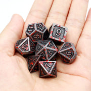 Haxtec Metal DND Dice Set, 7 Pcs Bloodstained Polyhedral Dice for RPG | Blood D&D Dice with Leather Bag, Compatible with Dungeons and Dragons, Heavy Metallic, Halloween Dice, TTRPG Gifts