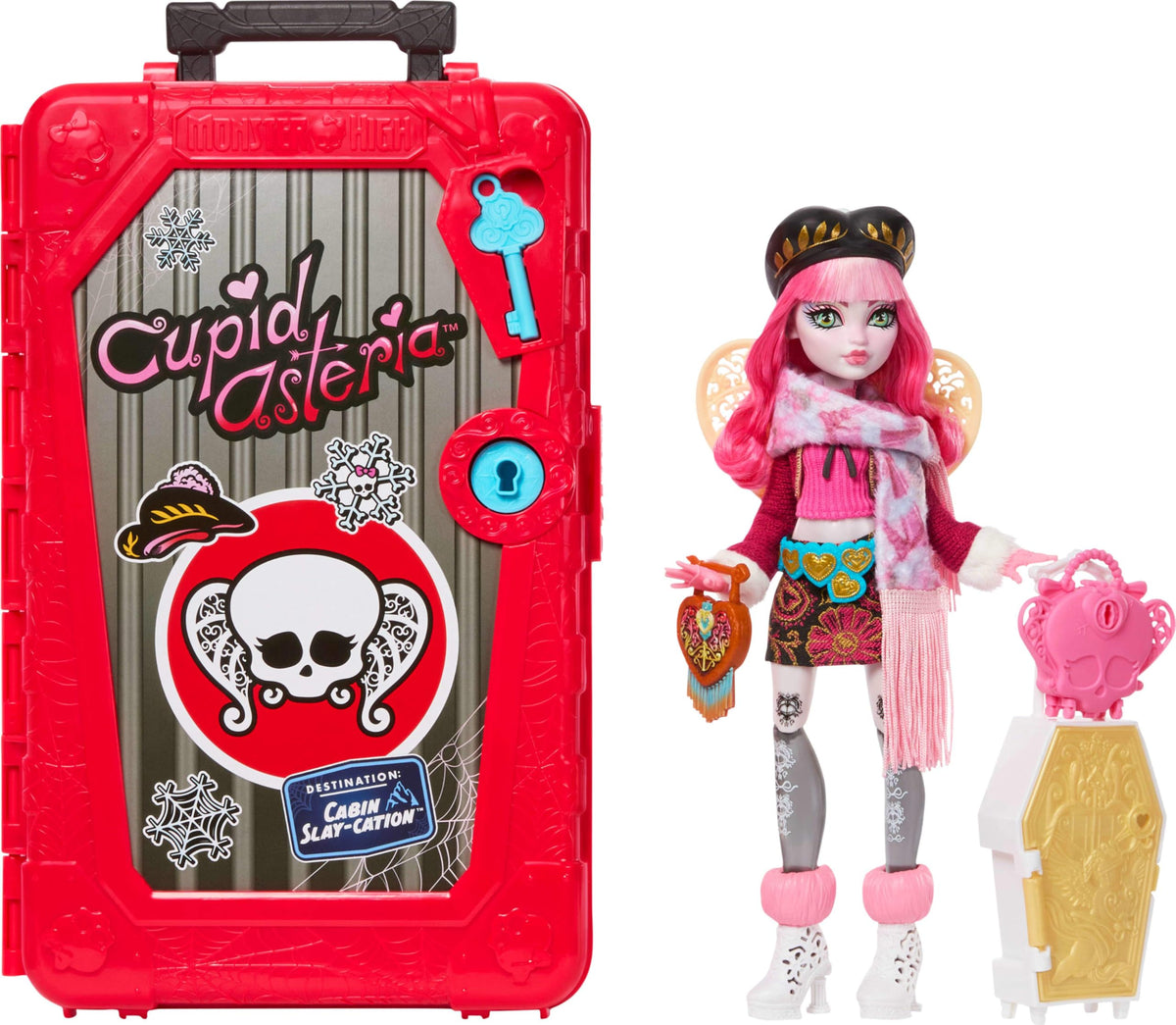 Monster High Skulltimate Secrets Cupid Asteria Doll Set | Destination: Cabin Slay-cation Unboxing Set with Suitcase and 19+ Surprises like Clothes and Fashion Accessories