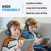 AILIHEN C8 Kids Wired Headphones with Mic for School, 3.5mm Jack, BlackBlue | On Ear Headsets and Volume Control Foldable, Corded Computer Chromebook for Children Teens Classroom Online Learning Travel