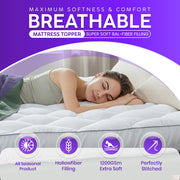 Linens World Mattress Topper 4FT Small Double Bed 10cm Thick (122x190cm) | Quilted Super Soft Microfiber Topper 1200GSM Hollow Fibre Fill, Washable with Strong Elastic Corner Straps for Extra Comfort