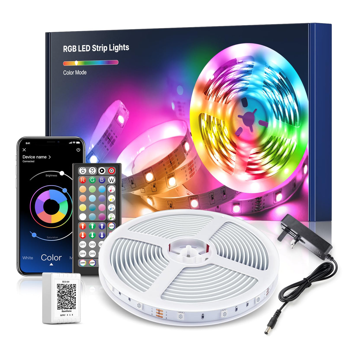 Mexllex LED Strip Lights 10M (1X10M) APP Control Colour Changing LED Lights with Remote, Music Sync Built-in Mic, SMD RGB Light Strips RGB LED Strip, Led Lights for Bedroom Home Decoration