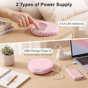 Gueray CD Player Portable with Earphones, CD Discman AUX Cable for Car Home | Personal Discman CD player,PROG memory, CD-R/RW MP3/WMA, Anti-skip shockproof protection, A-B repeat,LCD display