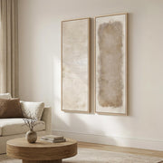 Large Framed Beige Cream Abstract Vertical Wall Art for Hallway, 2 Piece | Long narrow, Large size, Canvas prints, Neutral minimalist pictures, Vertical, Wood frame, Living room,Entryway wall decor