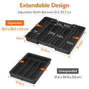 Lifewit Expandable Cutlery Drawer Organiser, 5-7 Compartments Utensil Tray | Adjustable Kitchen Drawer Dividers for Spoons Forks Knives, Plastic Storage Holder, 22-36 x 30cm, Small, Black