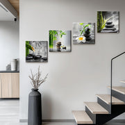Canvas Wall Art Set of 4 Framed Zen Spa Bamboo Stone Prints, Wall Art for Living Room Bedroom Hallway Study, HD Moisture-Resistant Artwork with Velcro & Pre-Installed Hooks, No Drilling, 30 x 30 cm