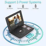11.5" Portable DVD Player with 9.5" Swivel Screen, 5-Hours Rechargeable Battery,Car DVD Player,Support CD/DVD/SD Card/USB,Regions Free,Dual Speakers, Black…