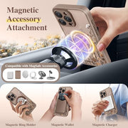 GVIEWIN for iPhone 16 Pro Case Compatible with MagSafe Screen Protector | Military Grade Protection, Full Camera Protection, Floral Translucent, Women Magnetic Phone Case, Floratopia/Brown