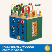 Battat Wooden Activity Cube - 5-Sided Play Center with Bead Maze, Doors | Farm-themed with bead maze, peekaboo doors, spinners, zig-zag race and mix-and-match animals, 1+ Years