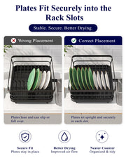 Kitsure Space-Saving Dish Drainer Rack with a Cutlery Holder, Large, Black | Rust-Resistant Dish Racks for Kitchen Counter, Automatic Drainage Draining Board Rack, Bowl And Utensil Storage