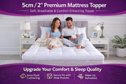 Arlinens Mattress Topper Double Bed 5cm Thick, Hotel Quality Box Stitched Microfibre Mattress Topper Super soft Anti Allergy Quilted Mattress Topper with Strong Elastic Straps (Double,137Cm X190cm)