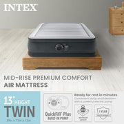 Intex Dura-Beam Deluxe 18" Twin Size Air Mattress with Built-in Pump | 64411ED - Comfort-Plush Portable Inflatable Bed for Camping, Travel & Guests