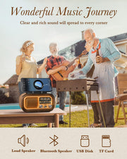 PRUNUS J-150 Portable Radio AM FM SW Bluetooth Speaker,TF Card/USB Playback | Retro Radios Vintage Transistor with Best Sound, Solar/D Battery Operated/USB Charging, TWS