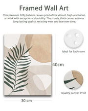 HesenDot 30x40CM Abstract Botanical Neutral Framed Wall Art Set of 3 | Palm Leaves in Earthy Green Tones Canvas Prints, Boho Aesthetic Wall Decor for Living Room Bedroom Bathroom Office Home