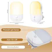 2 Pack Night Light Plug in Wall, Dimmable LED Night Light with Dusk to | Dawn Sensor, 3000K Warm White, 5 Brightness Levels, Energy Saving Plug in Nightlight for Hallway Bedroom Kids Nursery