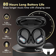 HAOYUYAN Wireless Earbuds, Sports Bluetooth Headphones, 80Hrs Playtime Ear Buds with LED Power Display, Noise Canceling Headset, IPX7 Waterproof Earphones for Workout/Running（Black）