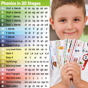 THE BAMBINO TREE Phonics Flash Cards | Learn to Read in 20 Phonic Stages - Education for Kids Ages 4-8 Kindergarten 1st 2nd Grade