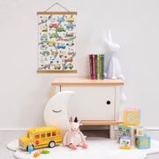 KAIRNE Transport ABC Alphabet Kids Learning Canvas Hanging Scroll Wall Art