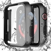 Misxi 2-Pack Waterproof Case for 44mm Apple Watch SE3/SE2/SE/Series 6/5/4 | Cover with 9H Tempered Glass Screen Protector for SE 3/SE 2/SE/Series6/5/4, Anti-Scratch, Matte Black