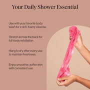 Kitsch African Net Sponge – Exfoliating Body Scrubber – Berry Pink, 3 Pcs | for Cleansing & Gentle Daily Exfoliation – Stretchable Bath Sponge for Hard-to-Reach Areas – Long-Lasting Shower Essential