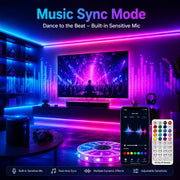20M RGB LED Strip Lights for Bedroom, Music Sync Colour Changing LED Tape with Bluetooth App & Remote, 16M Colours, Dimmable, Timing Mode, Self-Adhesive for Home Party Kitchen Christmas Decor