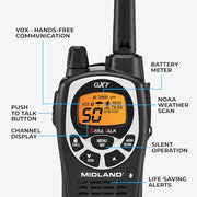 Midland GXT1000X3VP4 GMRS Two-Way Radios with Headsets, Black, 3 Pack | 50 Channels, 142 Privacy Codes, Up to 36 Mile Long Range, JIS4 Water Resistant, NOAA Weather Alert, Rechargeable NiMH
