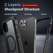 jaroco Magnetic for iPhone 14 Case Heavy Duty Protection Black | Compatible with MagSafe,Military Grade Drop Protection,Translucent Matte,Non-Slip,Shockproof 2-Layer Durable Bumper Case