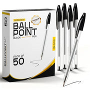 G4GADGET Pack of 50 Black Pens - Medium Tip Fluent Smooth Writing Black Biro Ballpoint Pens