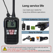 Retevis RM01 3W Marine Radio VHF IP67 Floating, Portable for Kayak (1 Pack) | Duck Hunting, NOAA Weather Alert, 88 International Channel, Vibration Drainage, Dual Color Screen, Tri-Watch, 5 AAA Batteries