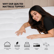 4AS Supersoft Single Mattress Topper - 1100 GSM Microfibre Filling 4 Inch (10cm) Extra Thick Mattress Topper with Elasticized Corner Straps - White (Single 90x190 cm)