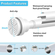 Shower Curtain Pole Extendable Curtain Poles 79-195 Cm Tension Rods For Curtains Extendable No Drill Shower Curtain Rail Non-Slip White Shower Pole for Bathroom Kitchen Bedroom